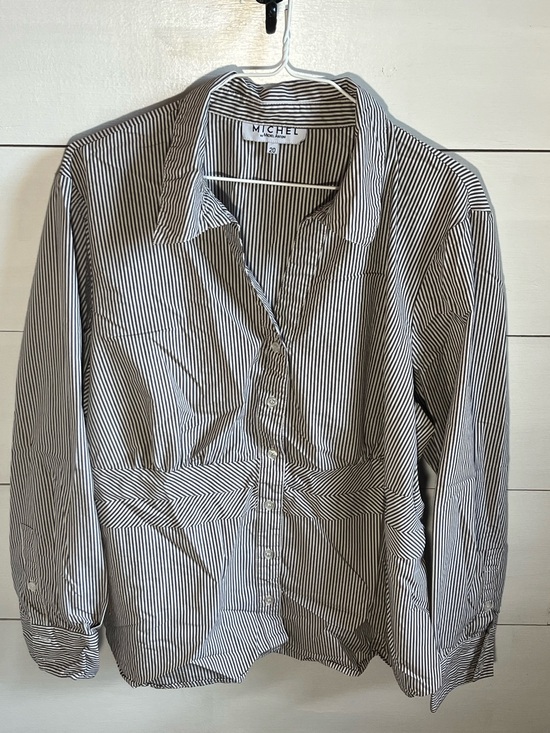 Michele Tops - Michel Brown and White Striped Button-Down Shirt